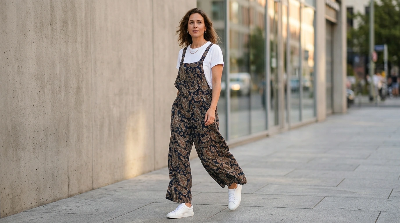 Paisley Wide-Leg Jumpsuit Set: Suspender Streetwear