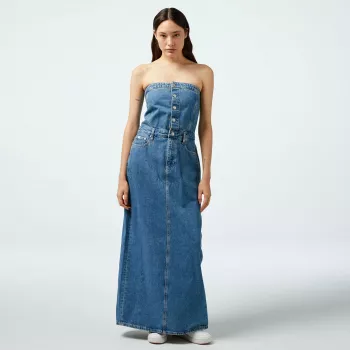 Blue Cotton Button-Up Dress by Calvin Klein Jeans